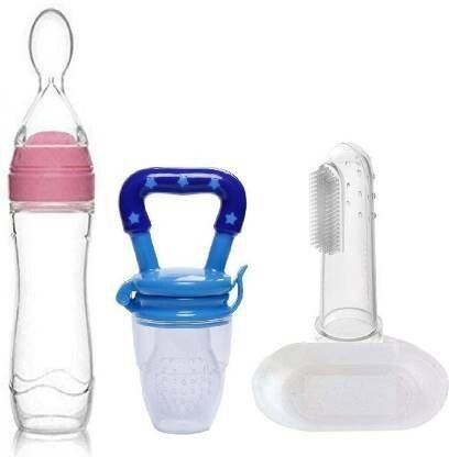 Baby Food Feeder And Baby Fruit Nibbler & Tongue Cleaner -Combo Set Offer (Multicolor) Teether and Feeder