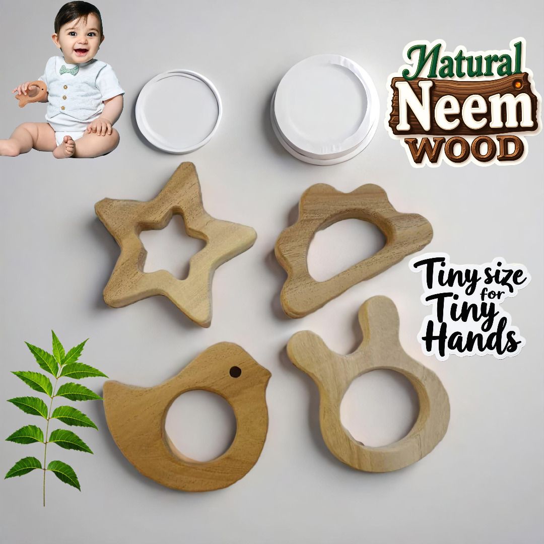 baby gum's relief pack of 4 shapes Natural Neem Wood Teether and Feeder