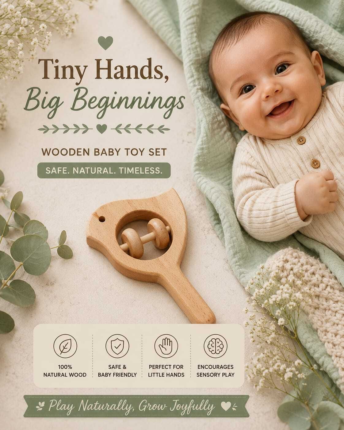 Pure Neem Wood Teething Ring for Babies Eco Safe Design Rattle-image-39