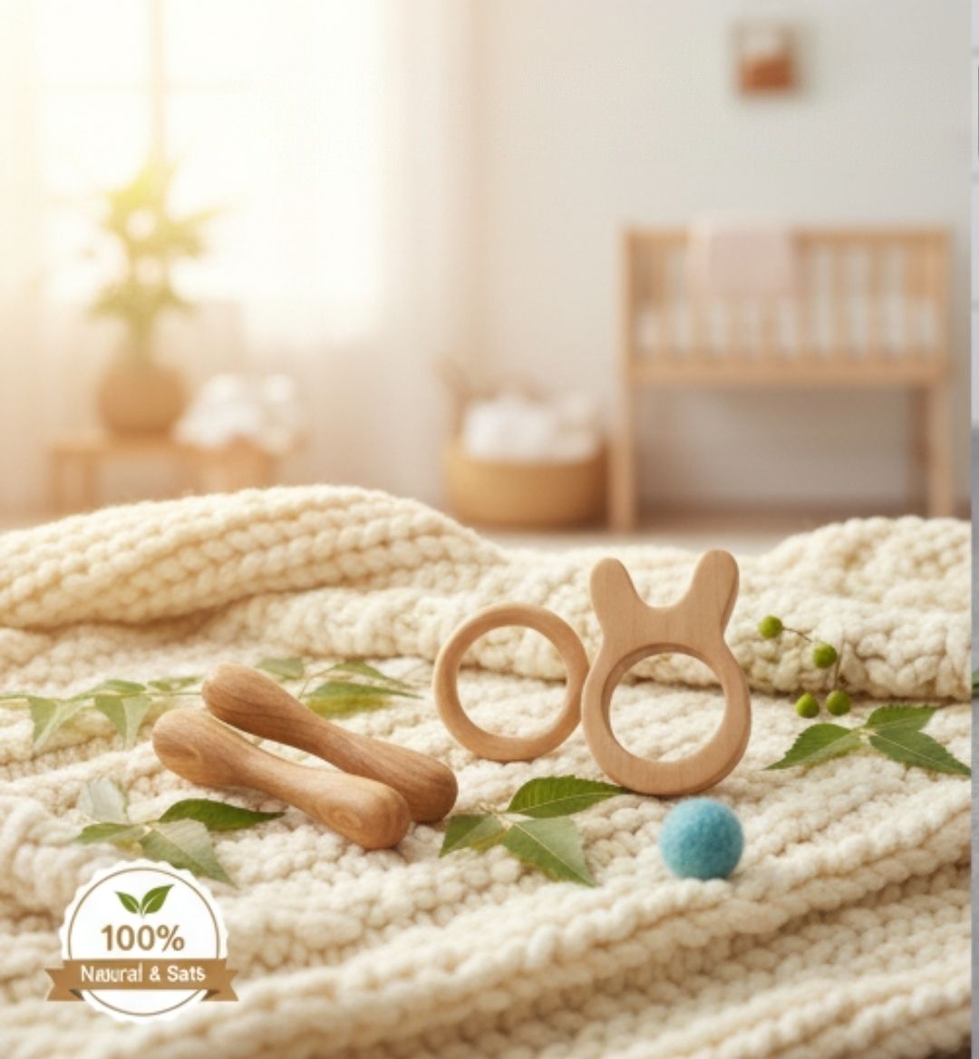 Pure neem wooden teether Rattle for kids Teether-image-29