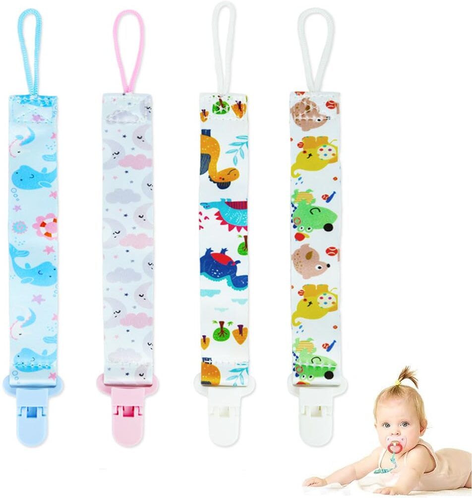 Pacifier Clips for Baby Boys and Girls 4 Pack Soft Fabric Nipple Holder