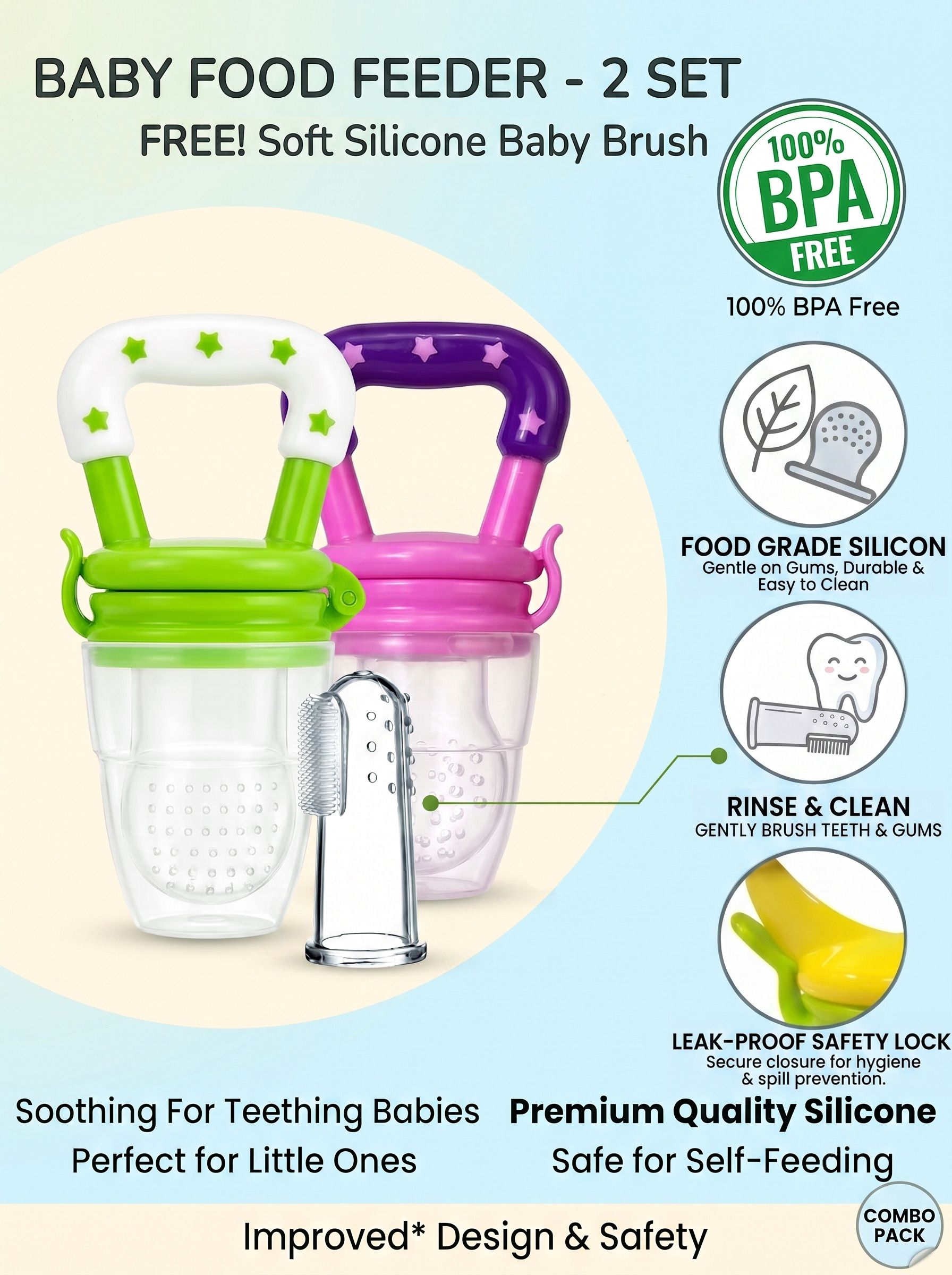 soumaya - simply the best Fruit Feeder & Teething Toy|Food Grade Silicone|Brush for Oral Hygiene|S Feeding Teether and Feeder-picture-47