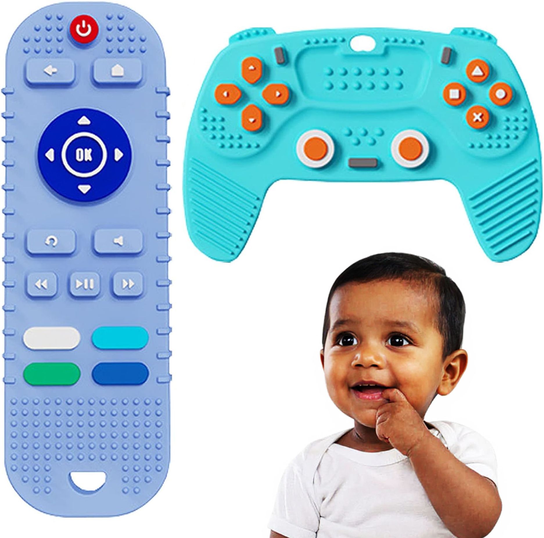 Baby Teether 2PCS Silicone Remote Control & Game Controller Teething Toys Blue Teether-image-28