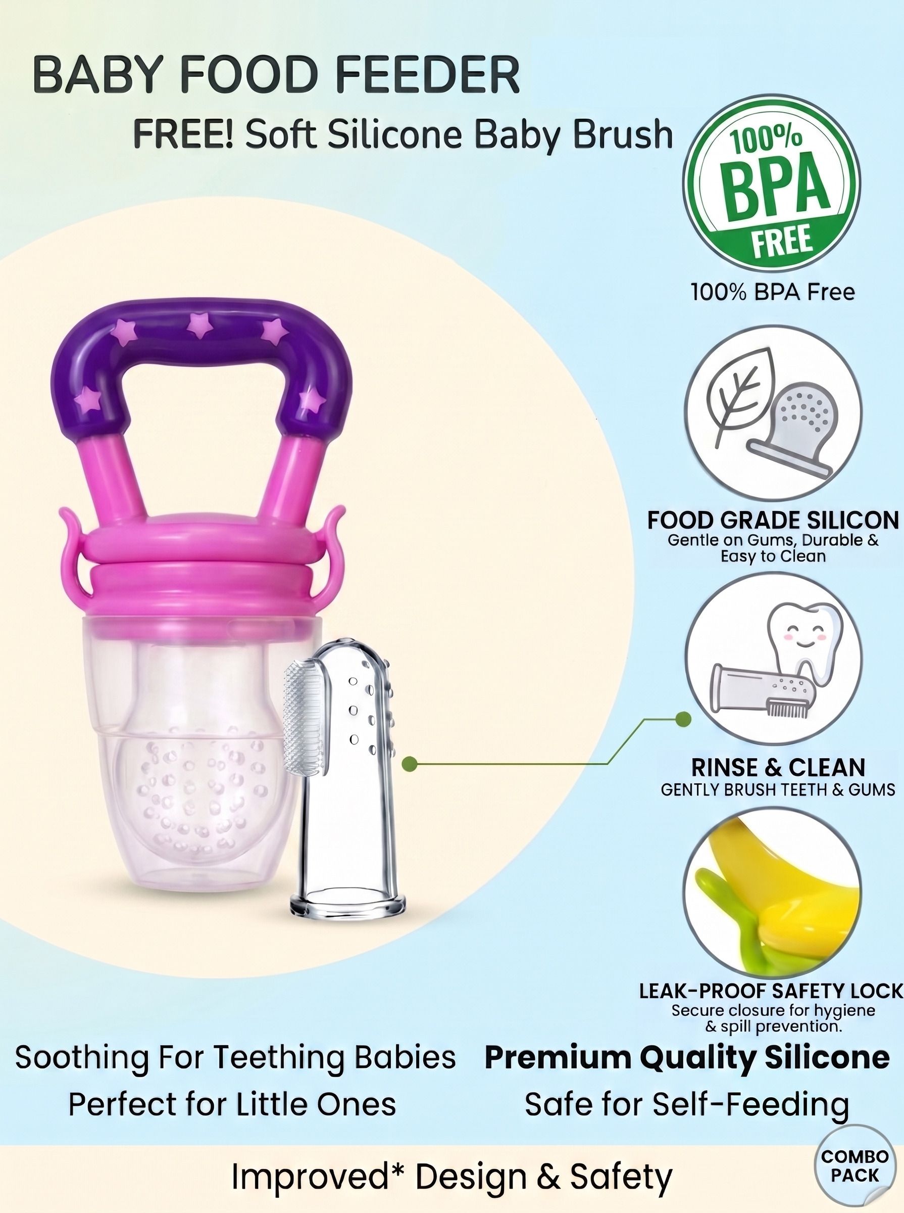 soumaya - simply the best Fruit Feeder & Teething Toy|Food Grade Silicone|Brush for Oral Hygiene|S Feeding Teether and Feeder-picture-51