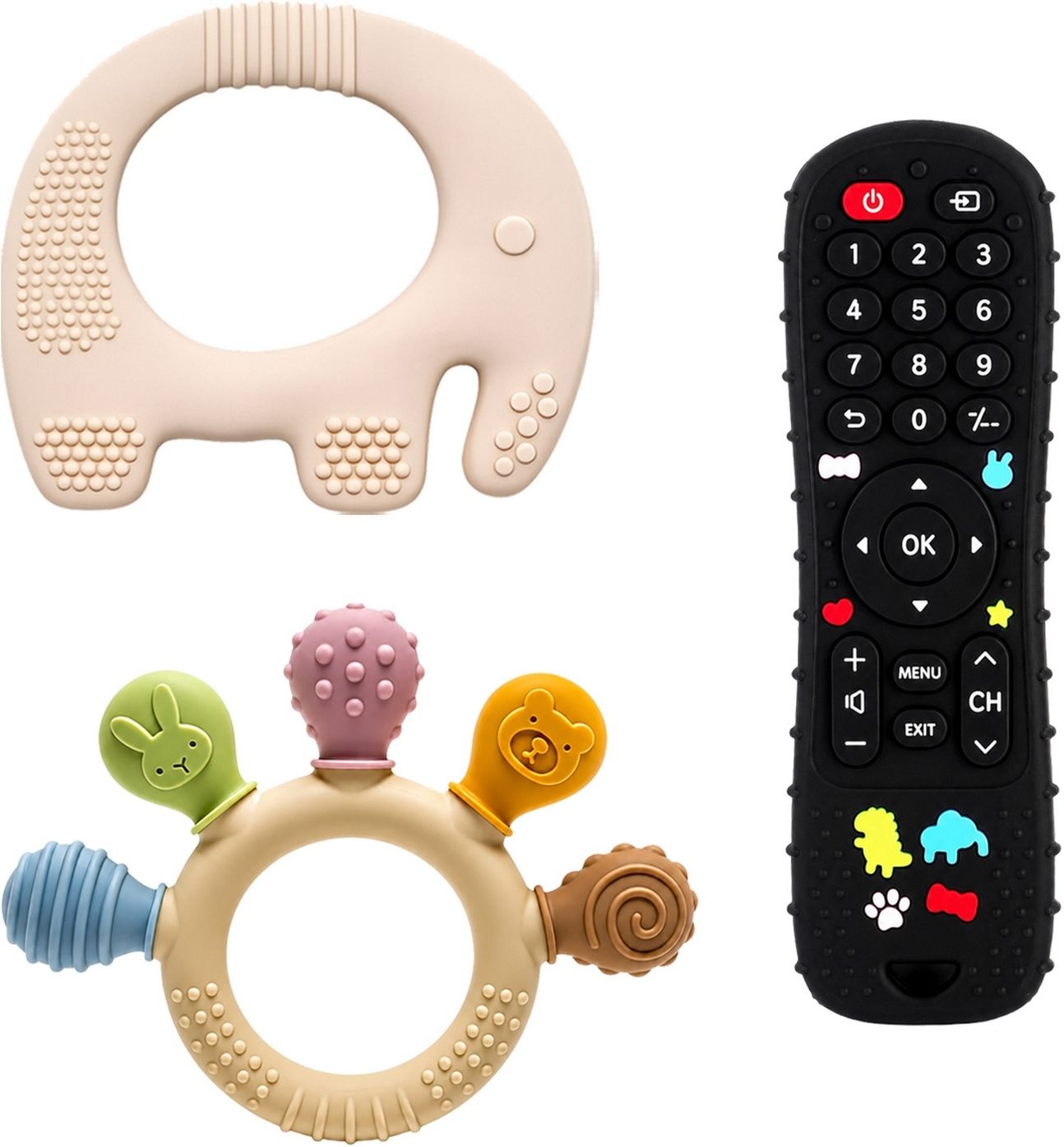 oridor Baby BPA Free Silicone Elephant Ring Remote Teether Combo Pack of 3 Pieces Teether-picture-47