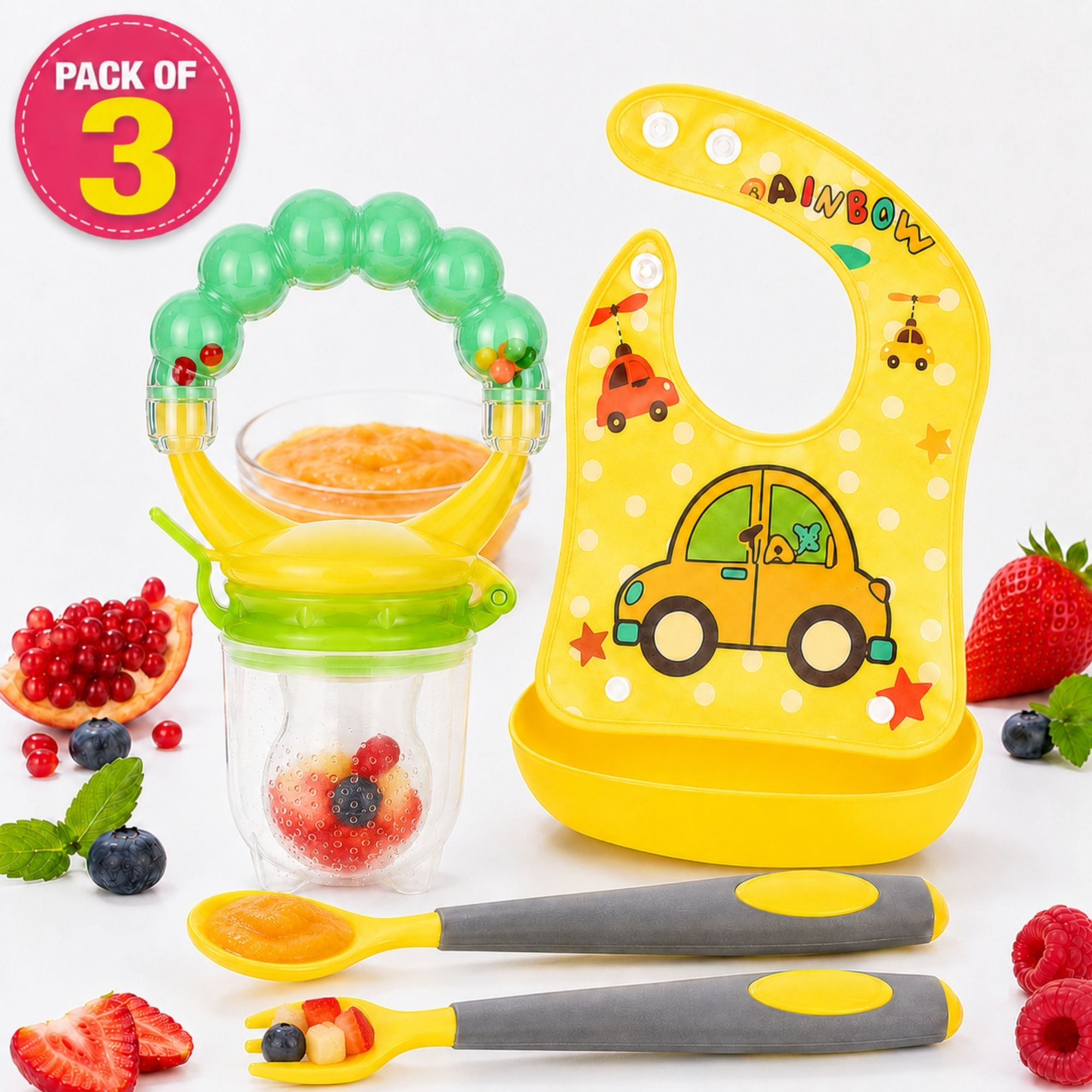 bembika Baby Fruits & Food Feeder Nibbler with Spoon, Fork & Bib Self Feeding Pacifier Feeder-picture-29