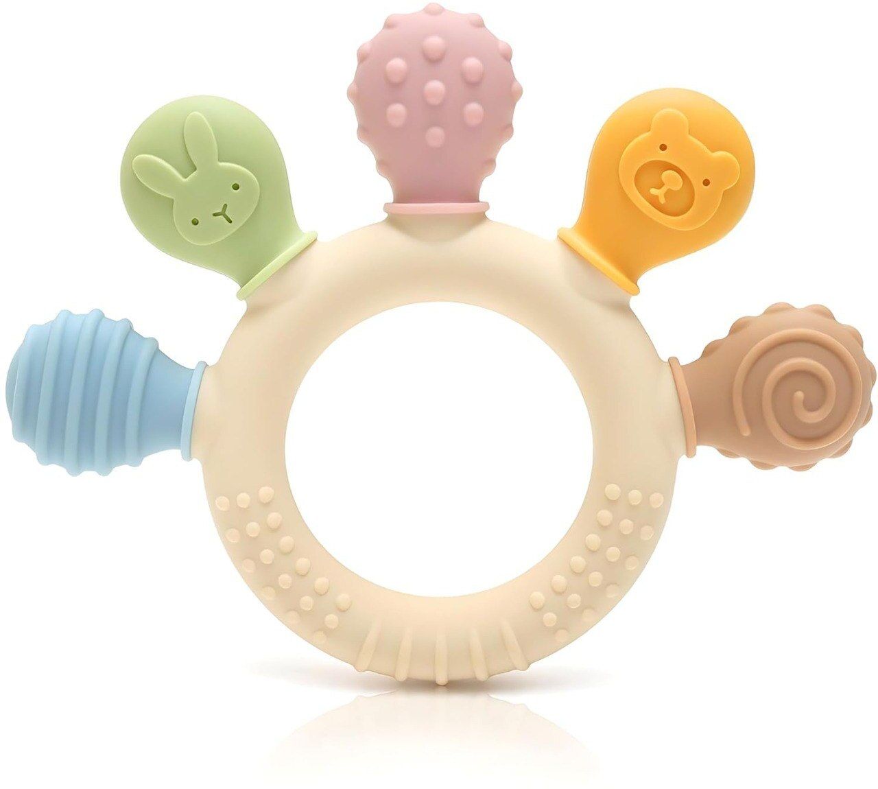 Silicone Baby Teething Ring, Textured Sensory Toy with 5 Soothing Elements Teether-image-40