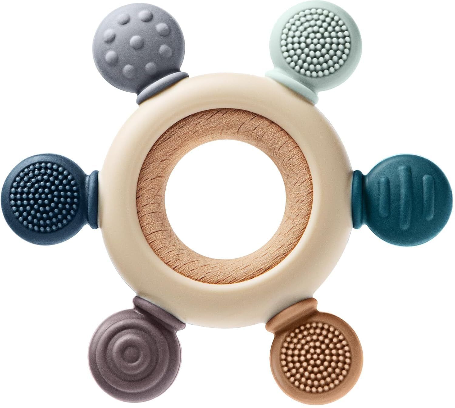rylivo mart Baby Silicone Teether Ring Toy with Wooden Grip Teether-picture-14
