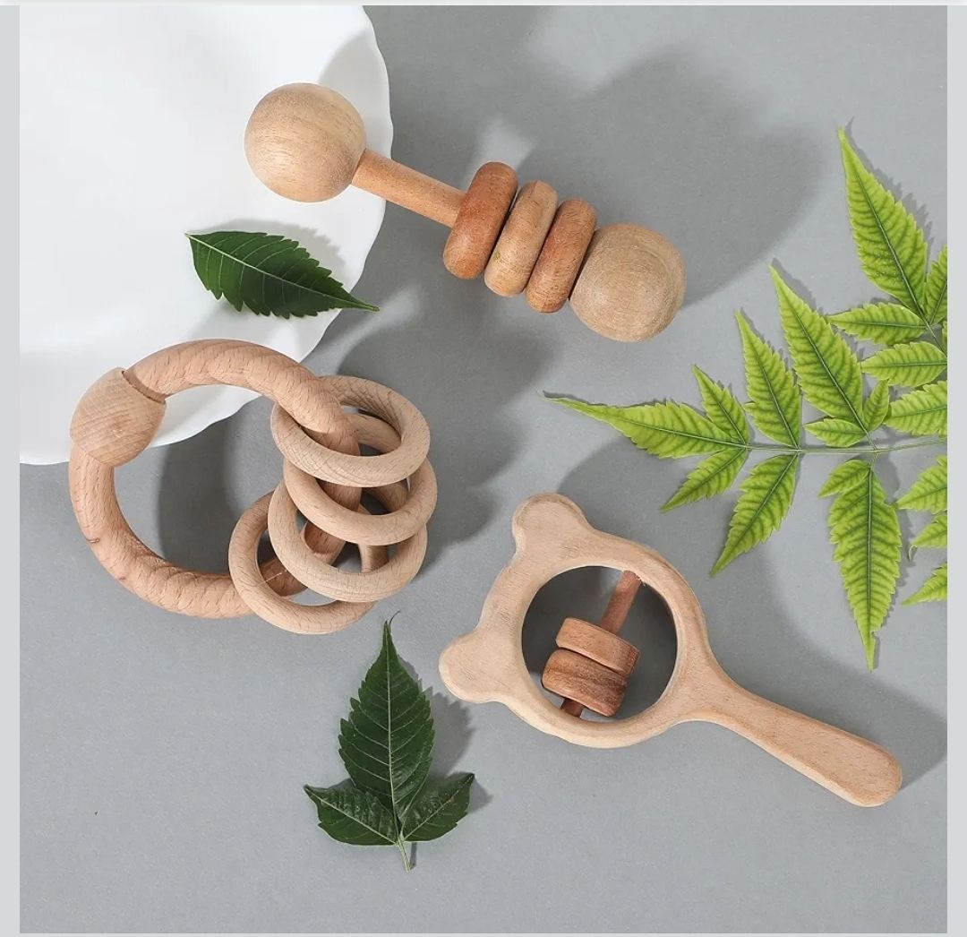 rana creation mart Pure neem wooden ring dumble mickyRattle for all kids Teether-picture-26