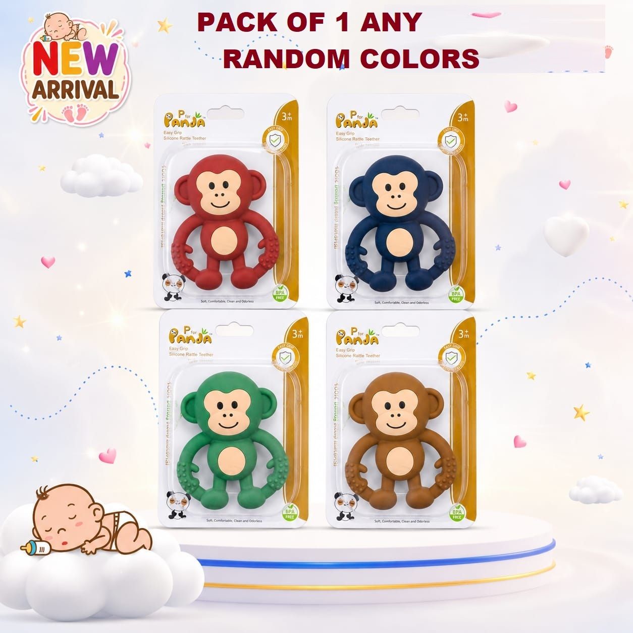 Silicone Baby Teether Monkey Set Multi-Textured Teething Toy for 3-12 Months Teether-image-43
