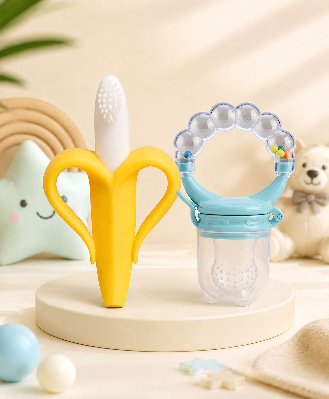 the cheeky kidzz Baby Soft Silicone Banana Teether with Fruit Feeder Rattle Nibbler BPA Free Teether-picture-17