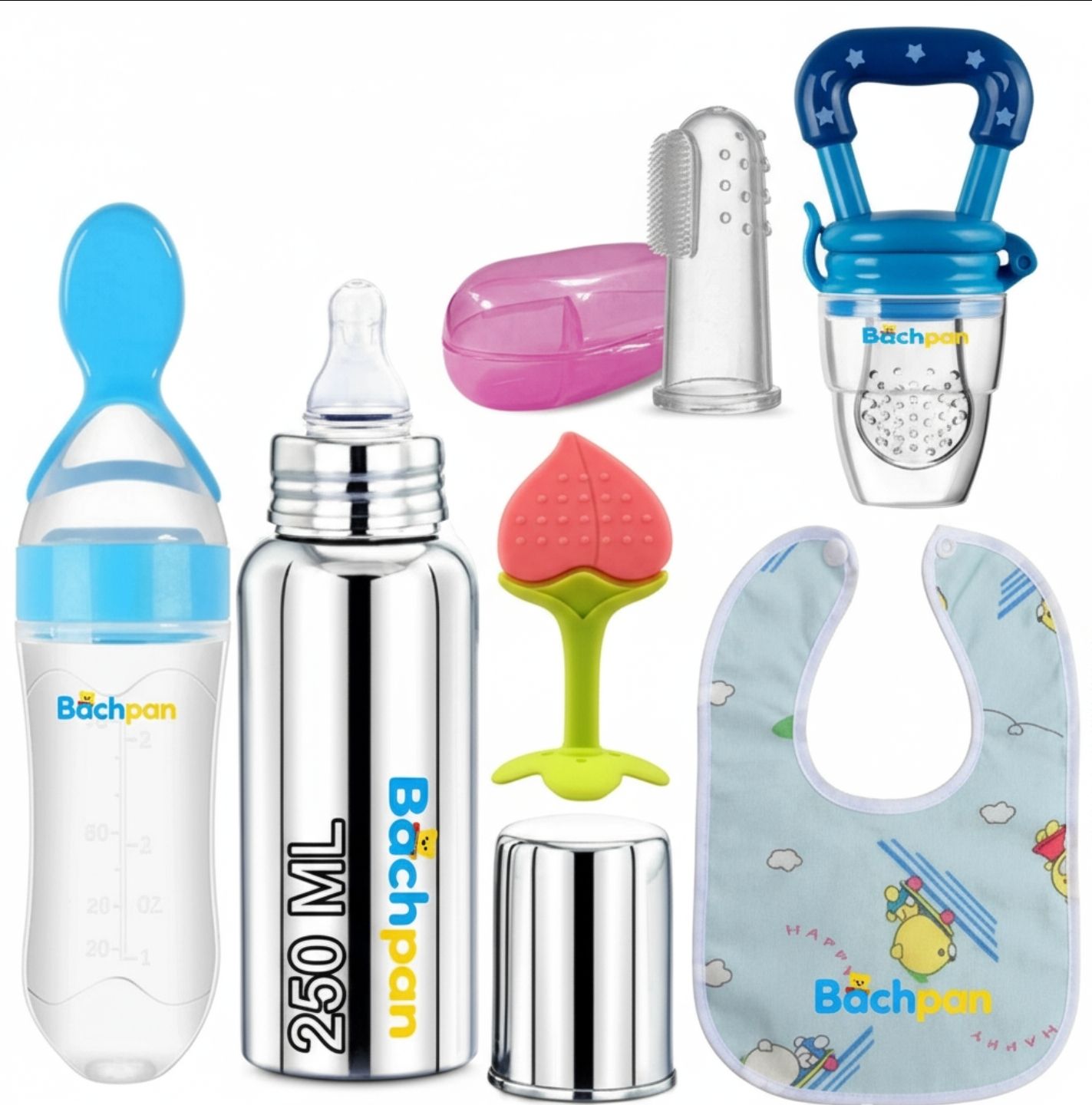 bachpan Baby Feeding Combo Kit | Stainless Steel Bottle, Spoon, Teether, Bib & Feeder Teether and Feeder-picture-25