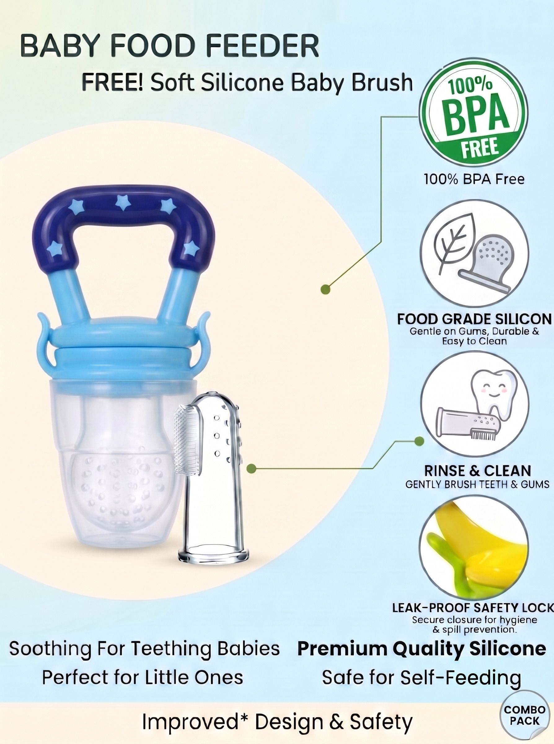 soumaya - simply the best Fruit Feeder & Teething Toy|Food Grade Silicone|Brush for Oral Hygiene|S Feeding Teether and Feeder-picture-48