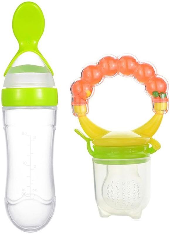 Pack of 2pcs Babies Silicone Spoon Food Feeder 90ml & Fruit Nibbler Pack of 2 Feeder