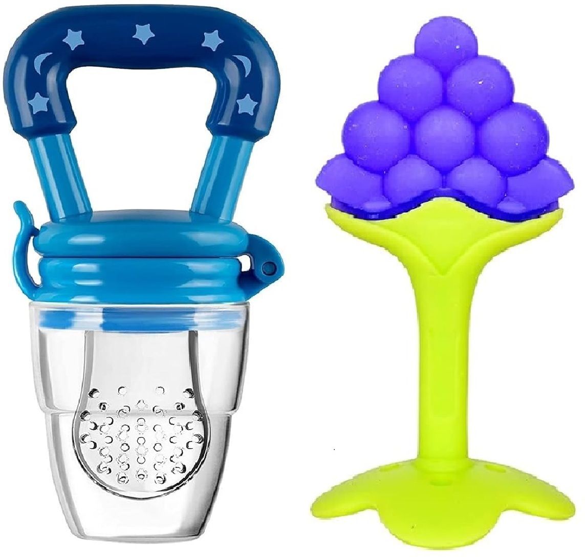 Combo Pack of Silicone Fruit Shape Teether and Fruit Nibbler for 6-12 Month Baby Teether and Feeder-image-18