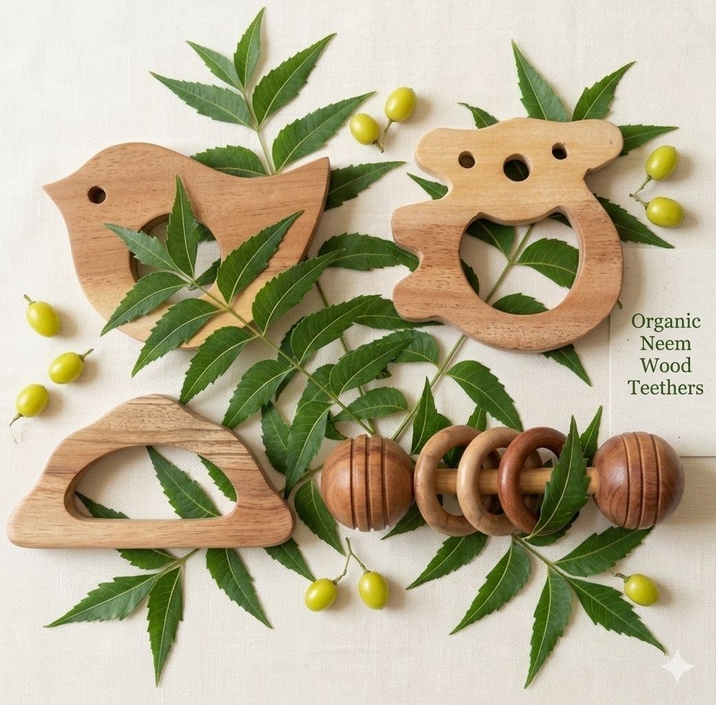 rana creation mart Pure neem wood dumble rattle sunflower rattle and dumble Teether-picture-16