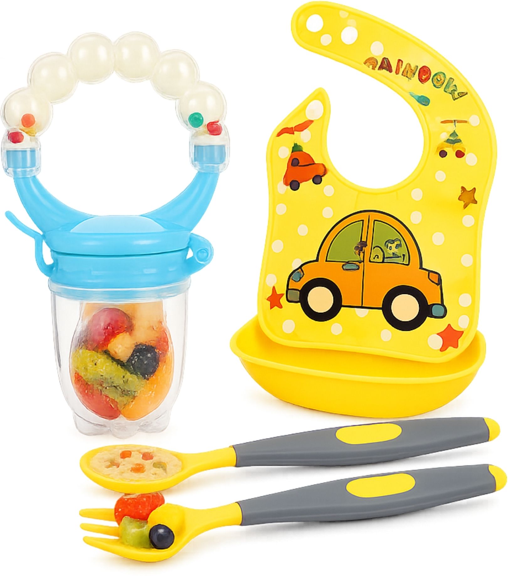 bembika Baby Fruits & Food Feeder Nibbler with Spoon, Fork & Bib Self Feeding Pacifier Feeder-picture-8