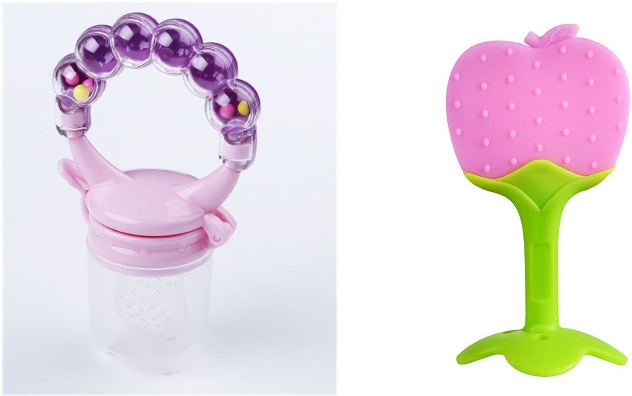 2 pack Combo of One Silicone Baby fruit Feeder and One Silicone Baby teether, BPA Free Teether and Rattle Feeder(Pack of 2) Teether and Feeder-image-8