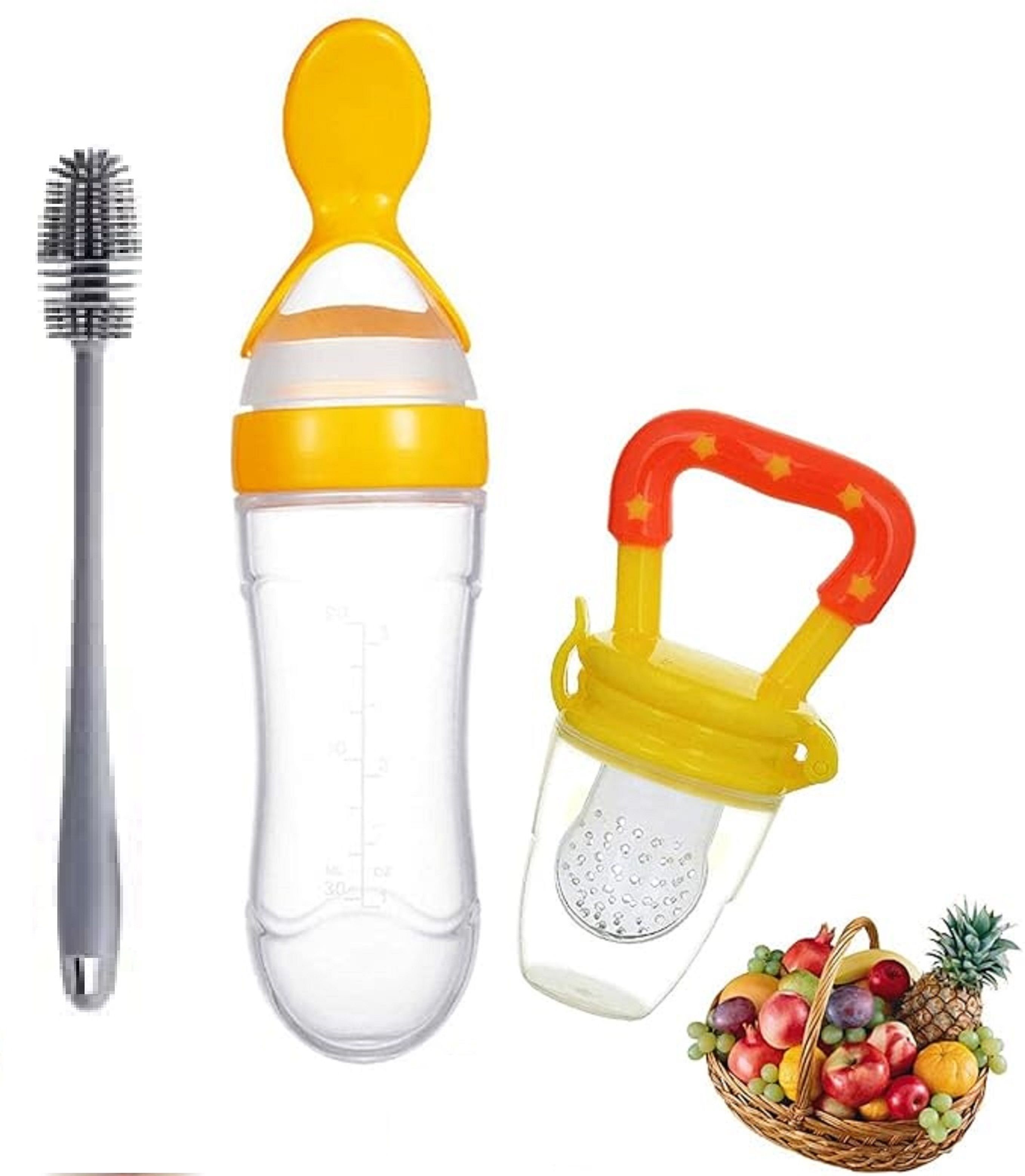 qtypie (Set of 3) 90ML Baby Feeding Bottle Squeeze Spoon Food Feeder & Cleaning Brush Teether and Feeder-picture-21