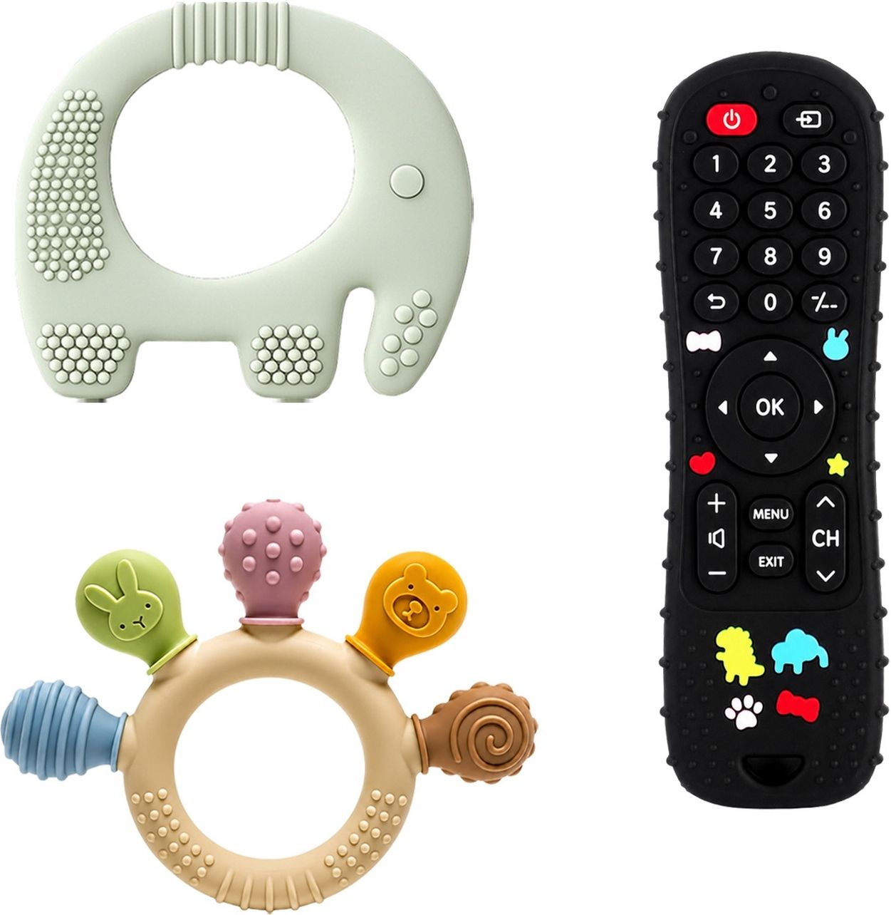oridor Baby Silicone Teether Combo Elephant Ring Remote Toy Pack of 3 Set for Kids-ME Teether-picture-26