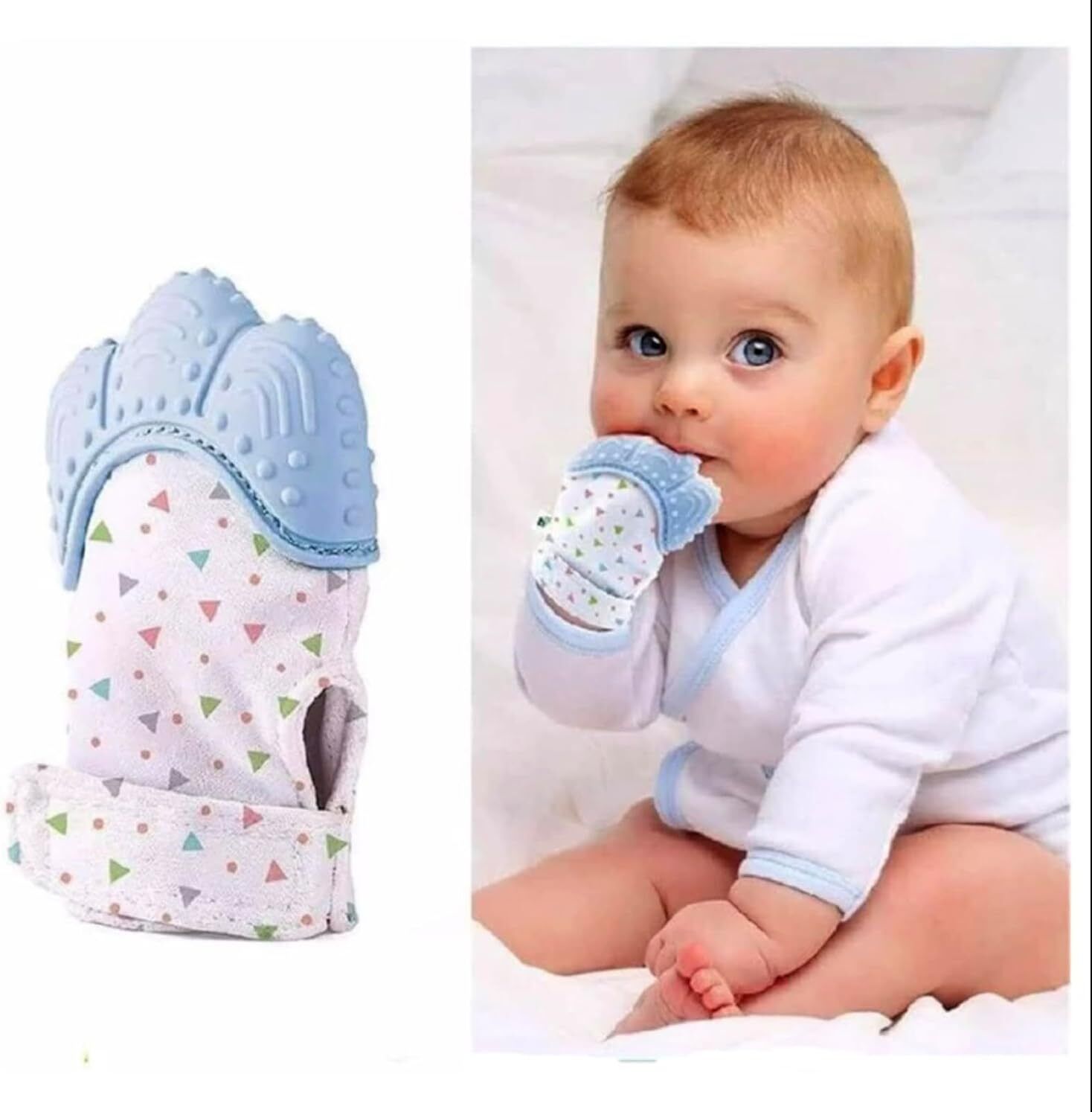 laxmienterpr Teething Mitten for Infants, Baby Boys & Girls-Blue-Pack of 2 Teether-picture-3