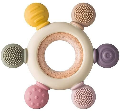 Wooden Baby Teether Toy with Silicone Chew Tips Soother-image-7