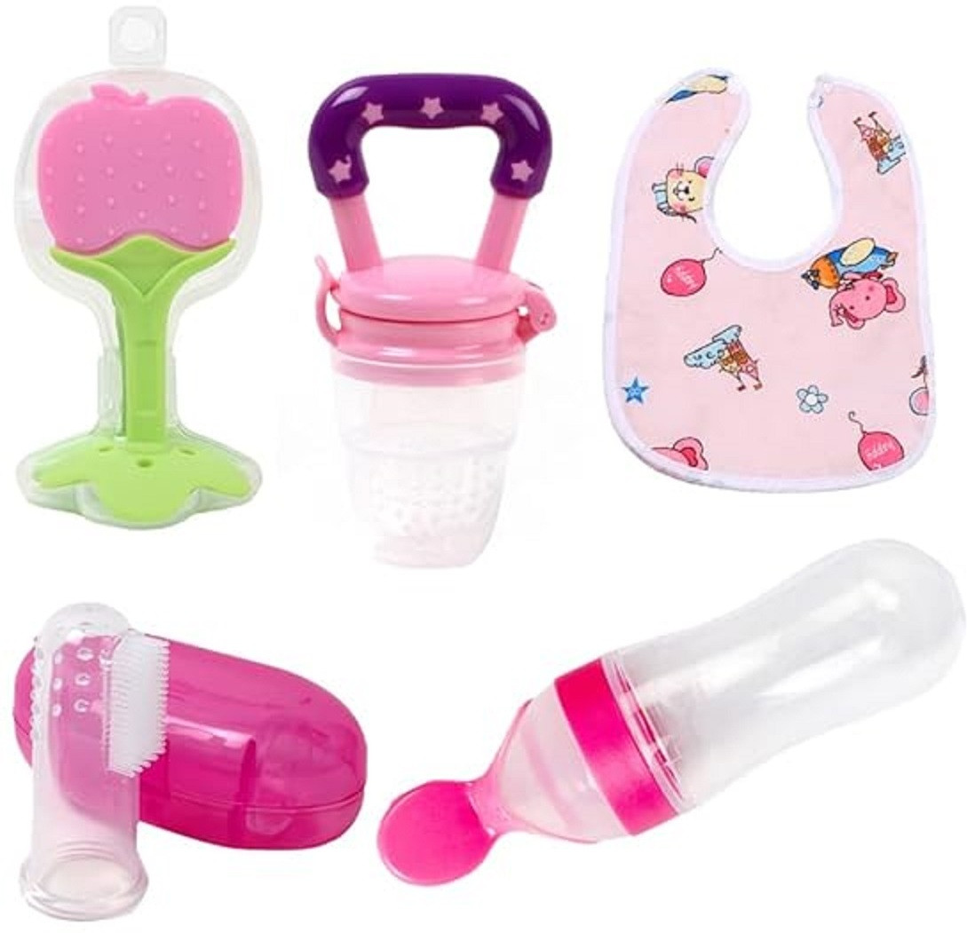 qtypie 5pcs Combo Set For Your New Born Babies01 Teether and Feeder image 1