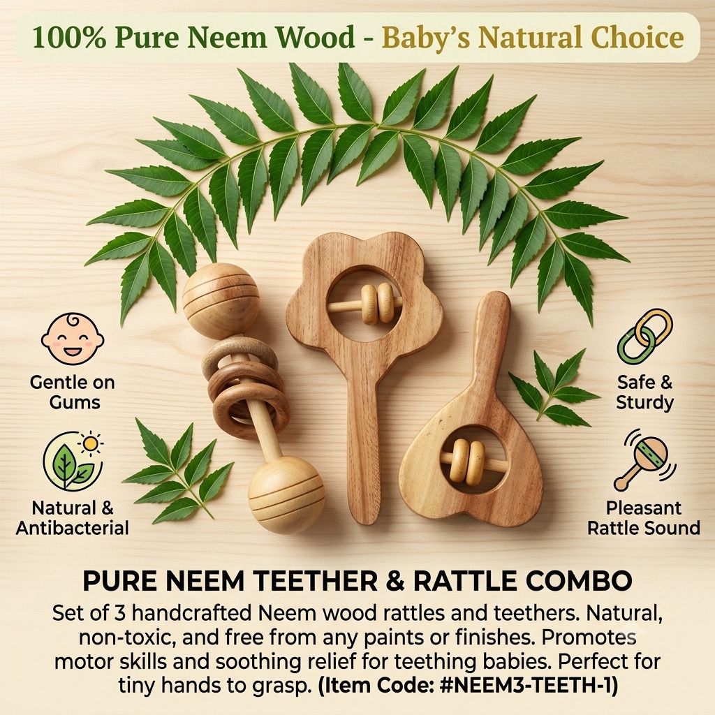 rana creation mart Pure neem wood teether rattles for kids pack of 3 in different shape Teether and Feeder-picture-35