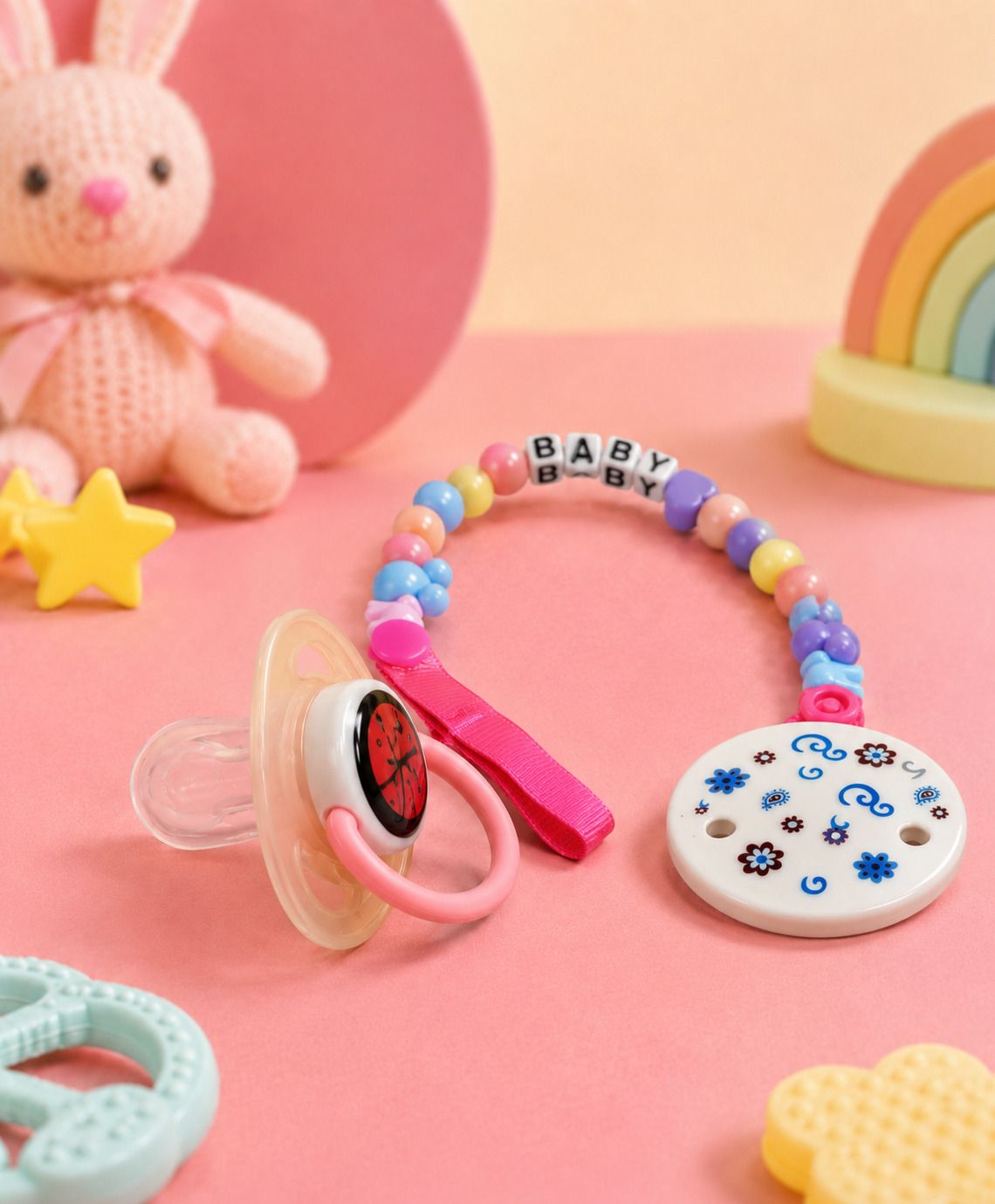 the cheeky kidzz Baby Pacifier with Beaded Chain Clip | Orthodontic Nipple | BPA Free Teether and Feeder-picture-12