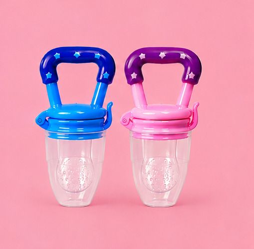 Baby Fruit Feeder with Cap BPA Free Silicone Pack of 2 Blue Pink Feeder-image-36