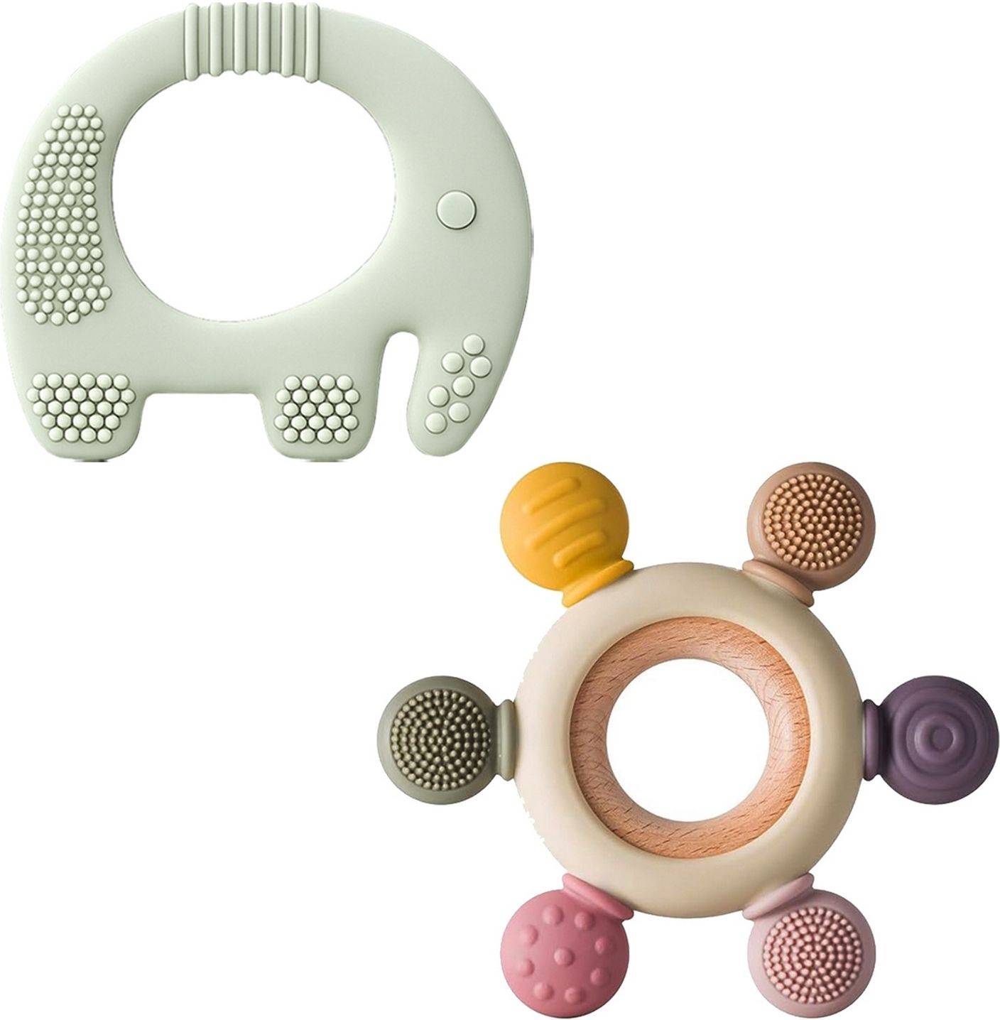 Premium Baby Elephant and Wooden Ring Multi Texture Teether Combo Pack Set Teether-image-20