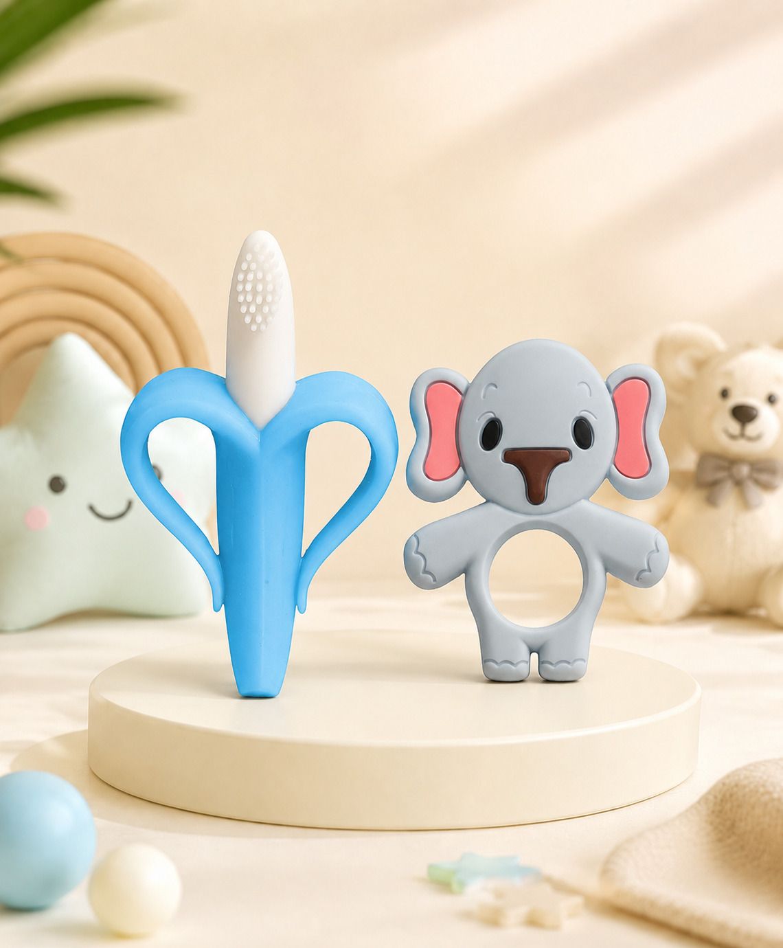 the cheeky kidzz Baby Banana Teether with Soft Silicone Elephant shape Molar Teething Toy Teether-picture-12