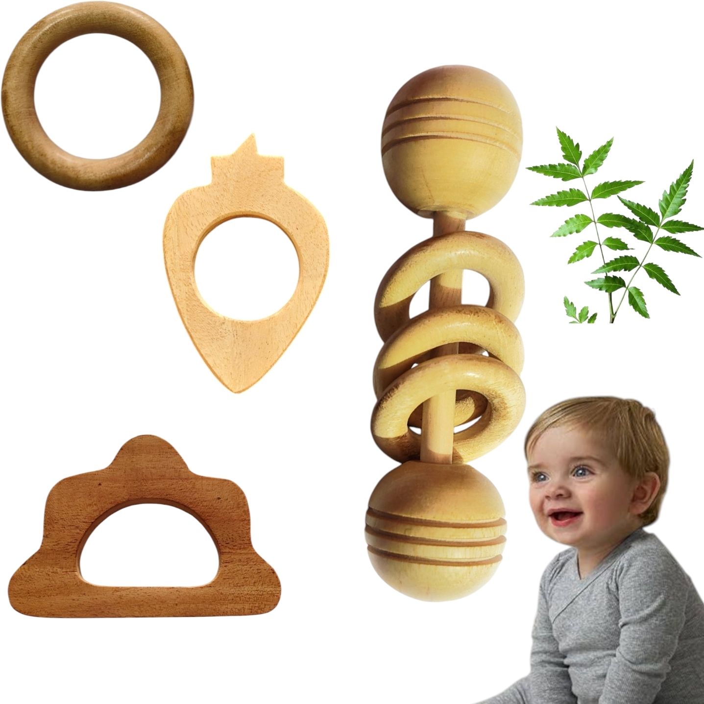 Pure Neem Wood Baby Teether Hand Made Neem Wood Teether 100% Natural Teether