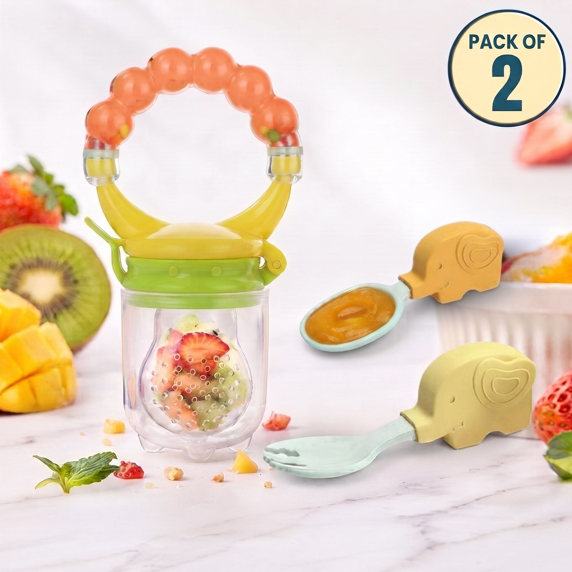 bembika Baby Fruits & Food Feeder with Spoon & Fork Set Self Feeding Nibbler for Infants Feeder-picture-37