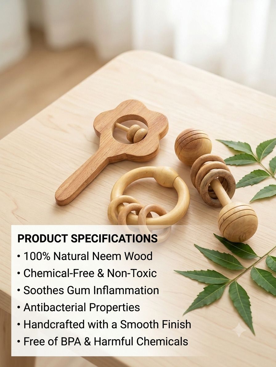 rana creation mart Neem wood teether rattles for kids in different shape Teether and Feeder-picture-25