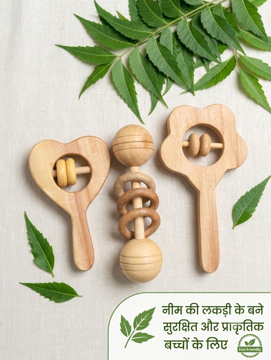 rana creation mart Neem wood teether rattles pack of 3 Teether and Feeder-picture-30