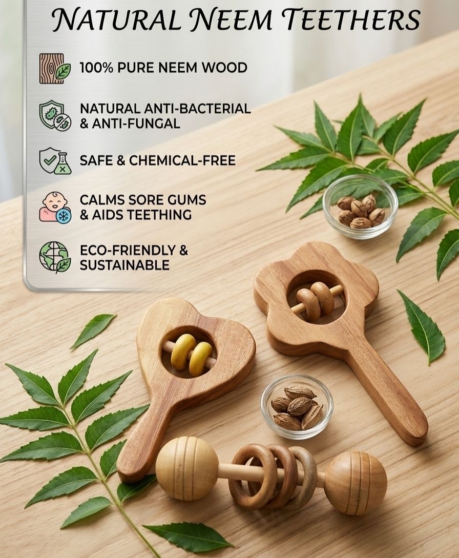 rana creation mart neem wood teether rattles for kids pack of 3 Teether-picture-31