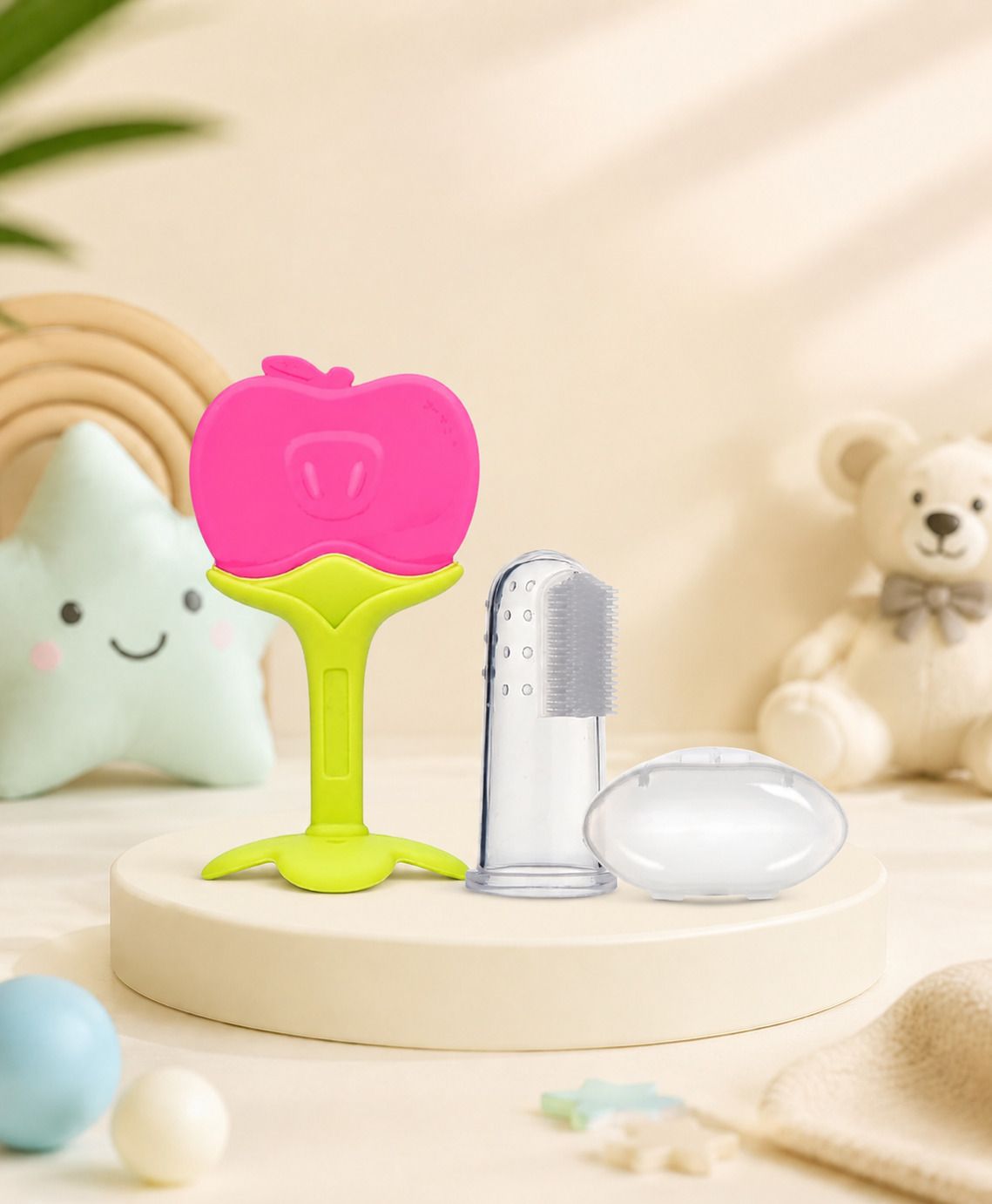 Baby Soft Silicone Fruit Teether with Finger brush BPA Free for Babies Teether-image-21