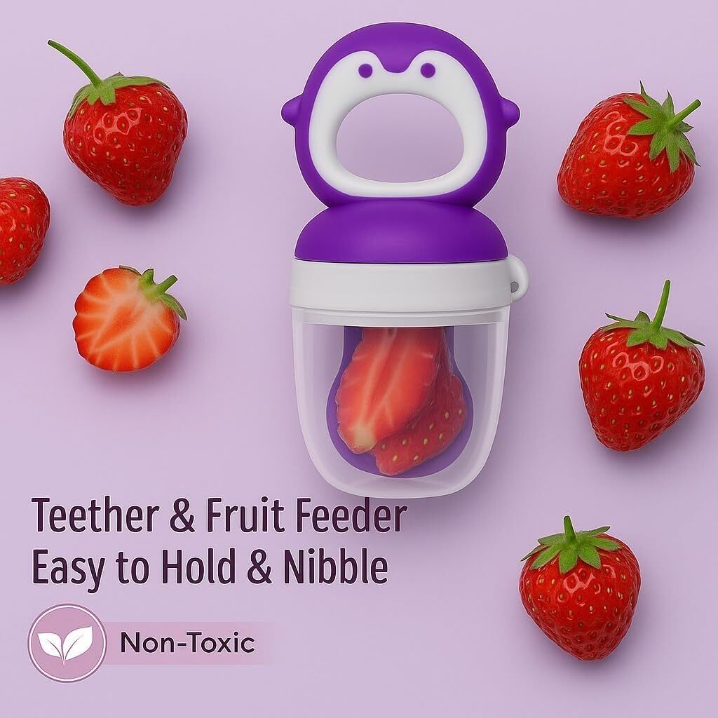 Baby Fruit & Food Nibbler Feeder, BPA Free Anti-Choking Pacifier Purple Feeder-image-4
