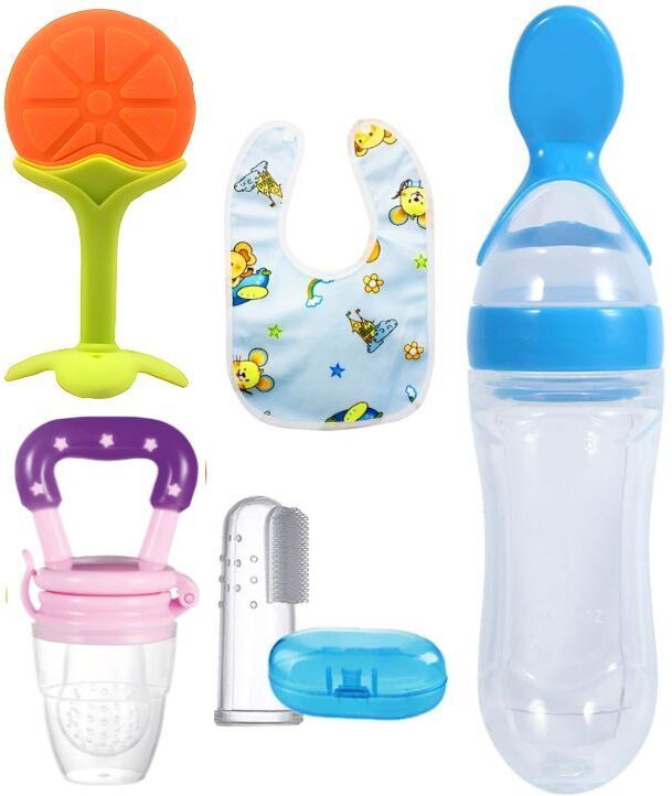 Complete Baby Feeding & Teething Kit: Teether, Feeder, Brush, Bib & Spoon Teether and Feeder-image-44