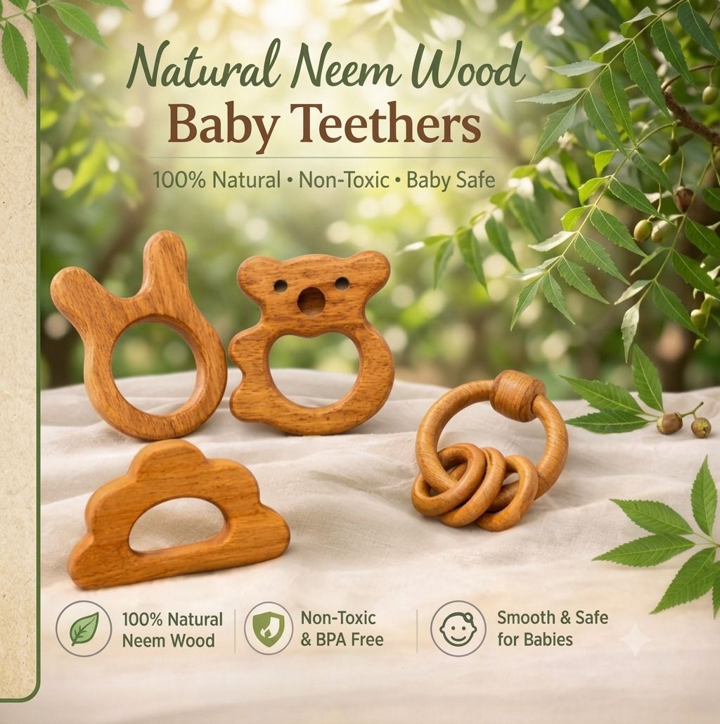 rana creation mart Wooden neem teether rattle for kids Teether-picture-24
