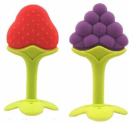 chicbunny SET OF 2 STRAWBERRY & GRAPES SHAPE TEETHER Soother image 1