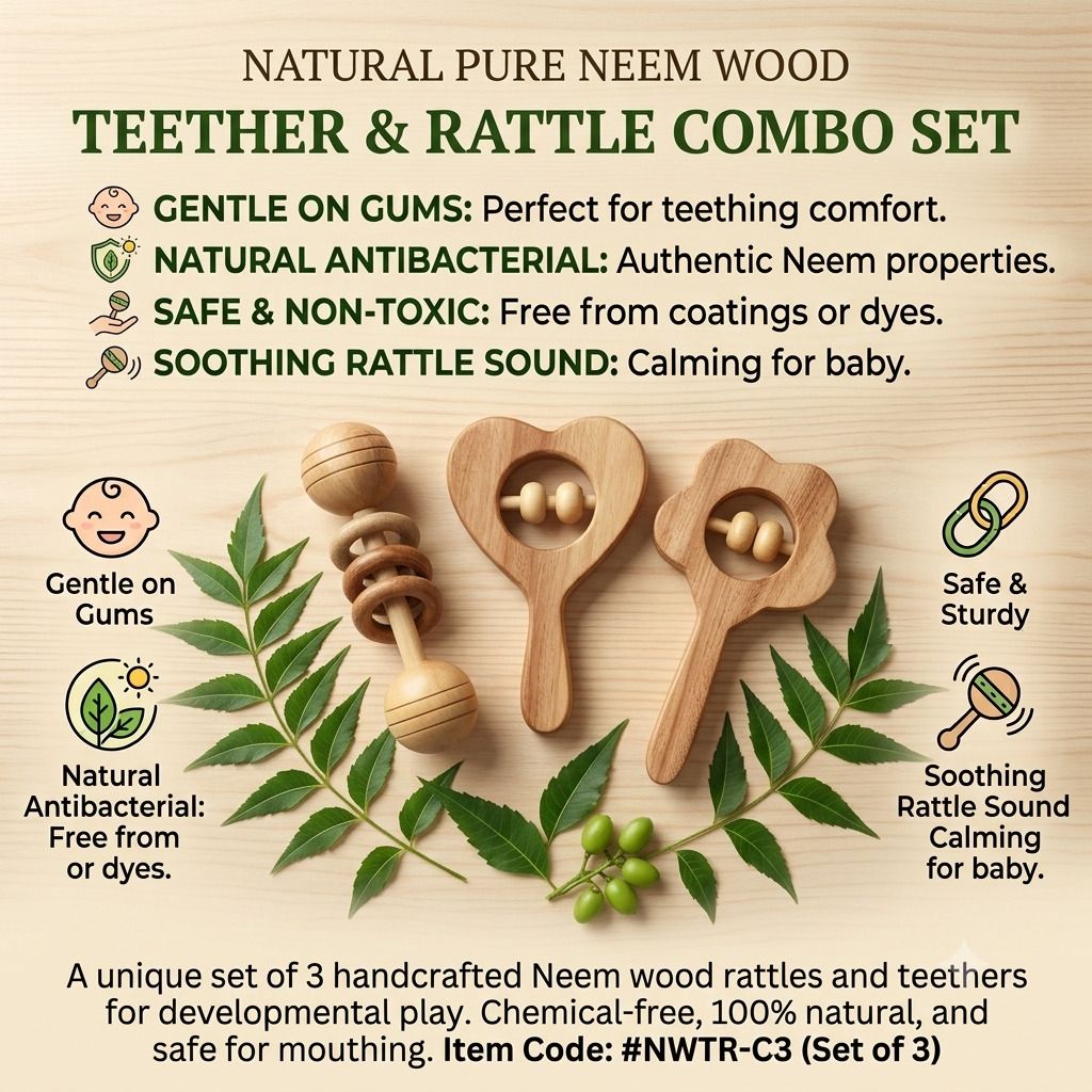 rana creation mart Neem wood teether rattles pack of 3 in antique design Teether and Feeder-picture-44