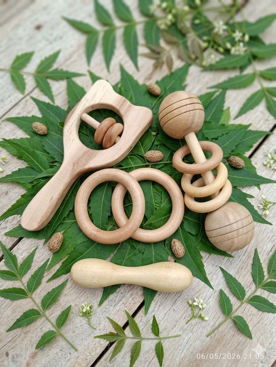 Neem wood teether rattles for kids Teether-image-1