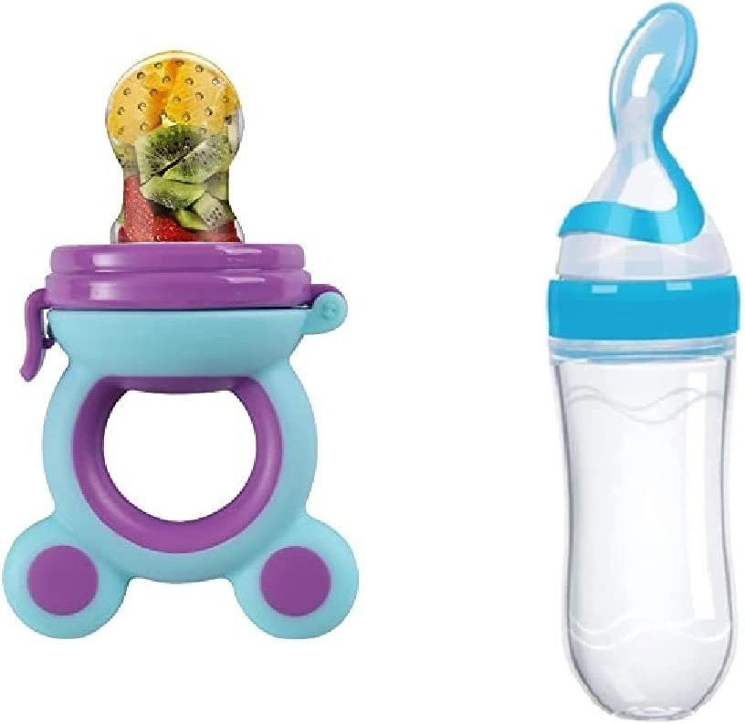 Silicone Nibbler for Fruit Mickey with Solid Food with Spoon Feeding Bottle-90ml Teether and Feeder-image-34