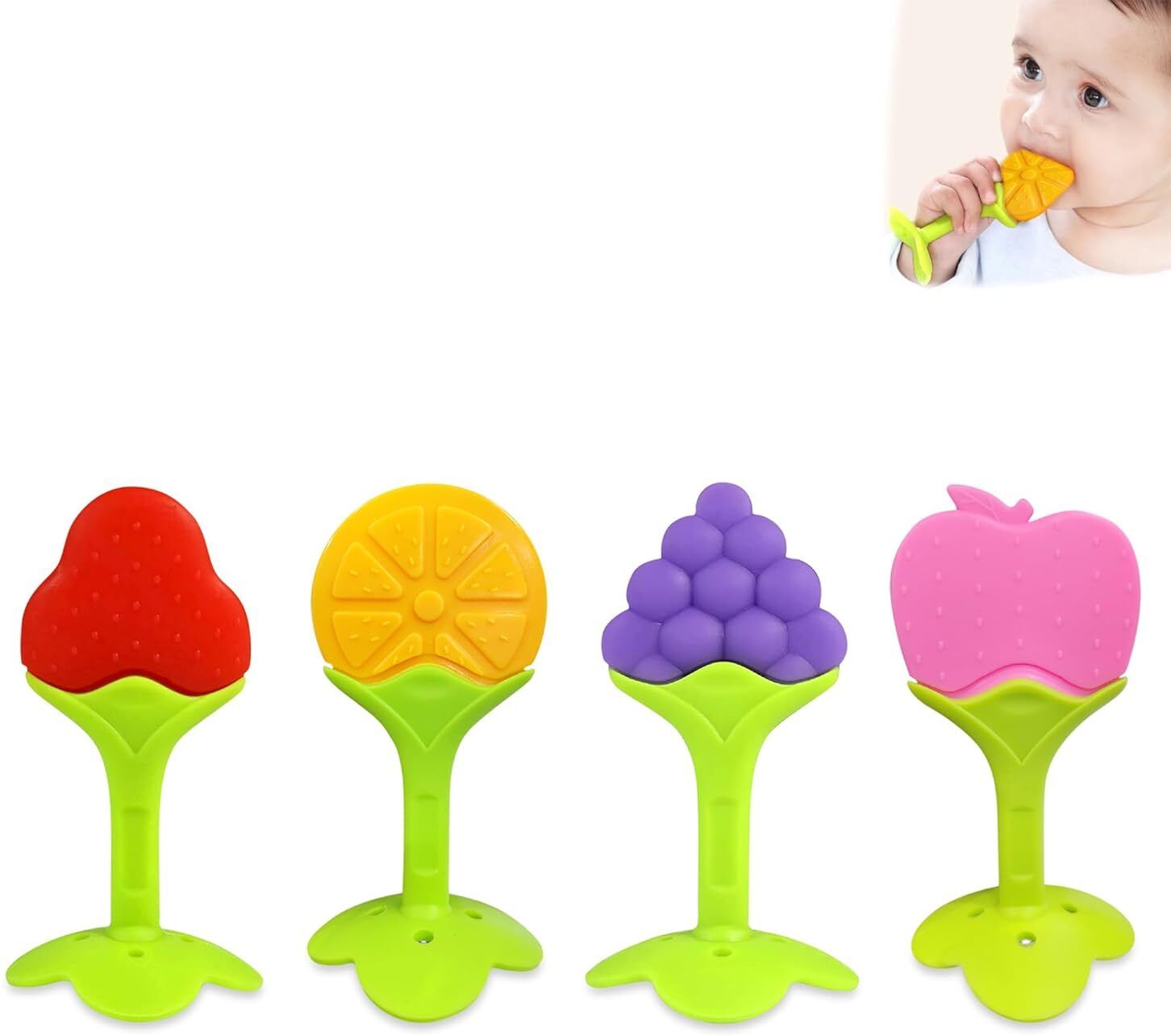 roforuf Baby Fruit Shape Soft Silicone Teethers for Infants Baby Boys & Girls Pack of 4 Teether-picture-20