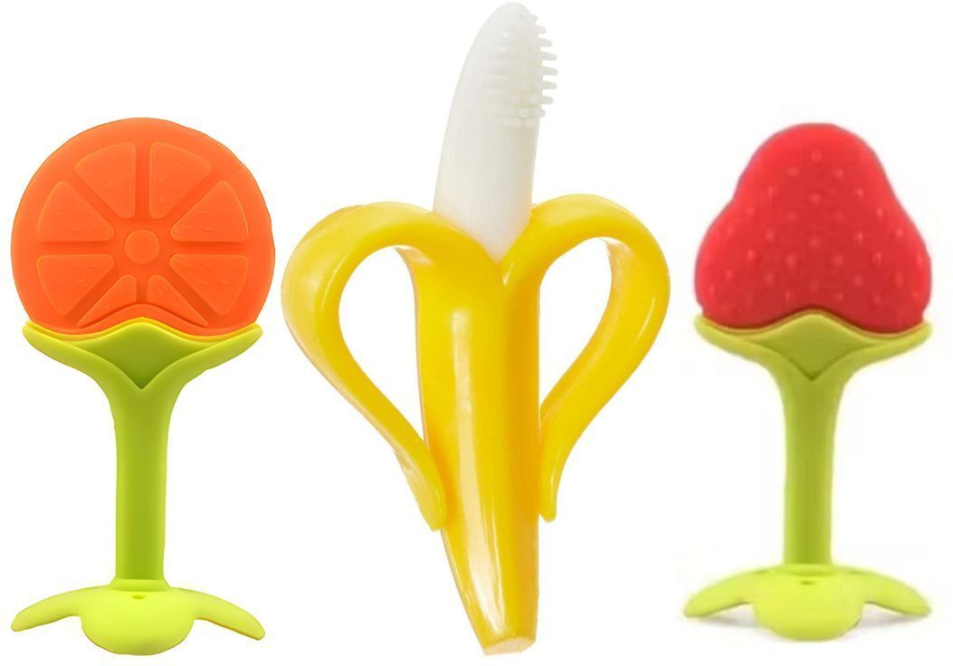 roforuf Baby Silicone Teether Combo 1 Banana with 2 Fruit Shape Chew Toys Teether-picture-15
