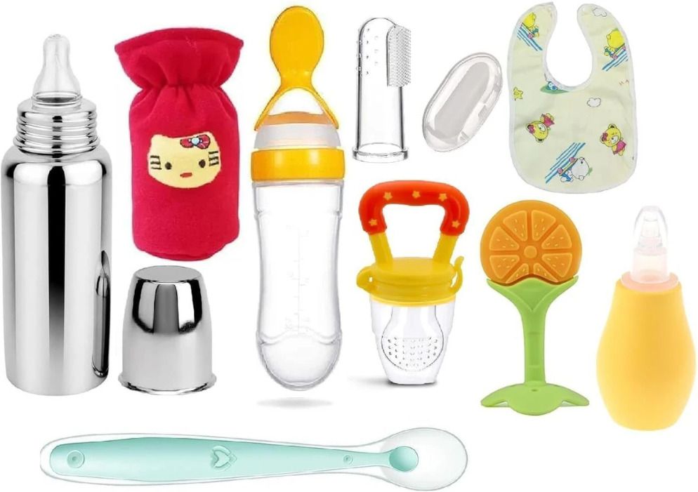 shishora Newborn Feeding Kit Bottle,Silicone Fruit Feeder,Spoon Feeder,Bib,Teether Feeder-picture-31