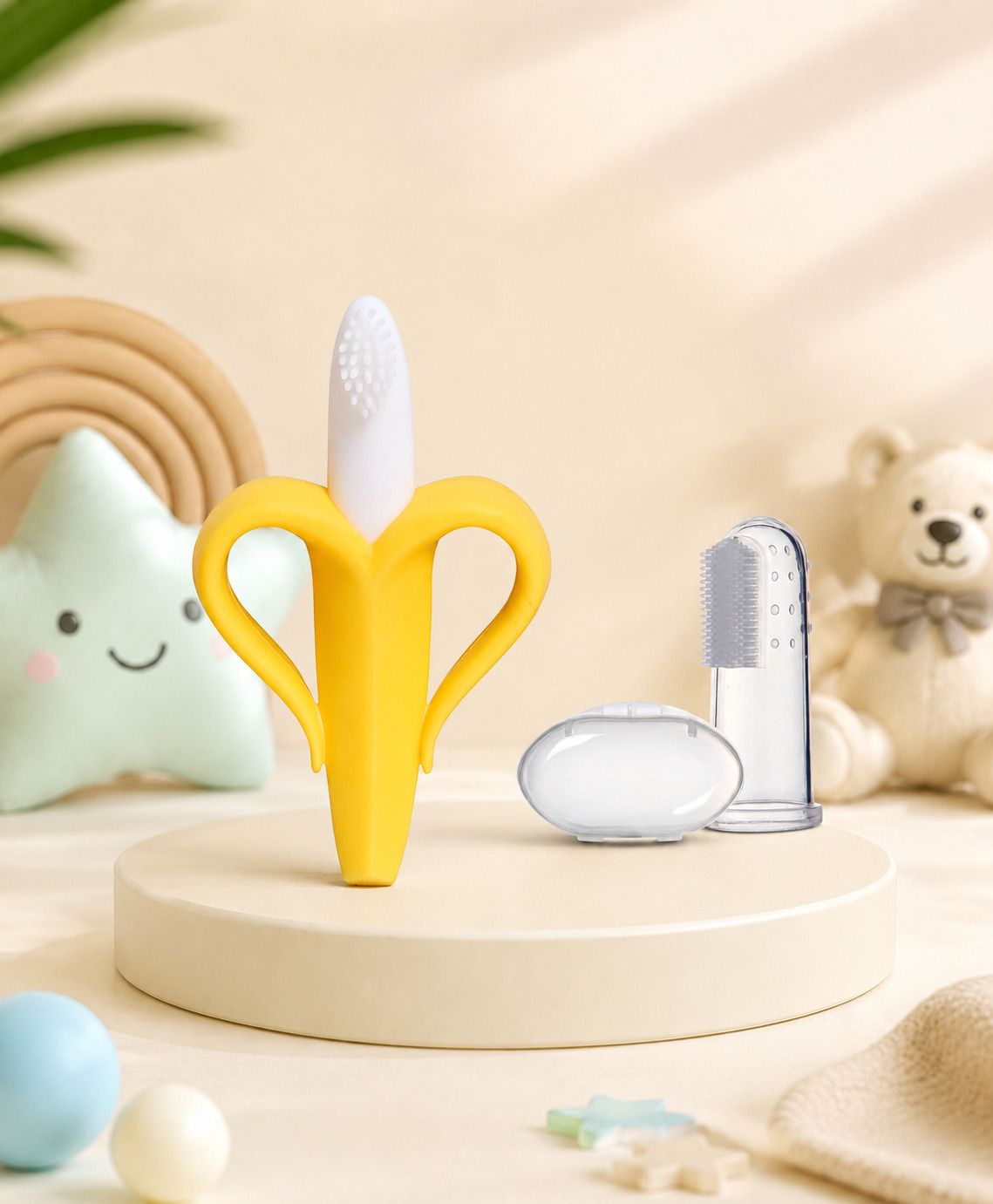 Baby Banana Teether with Silicone Finger brush BPA Free Teether-image-49