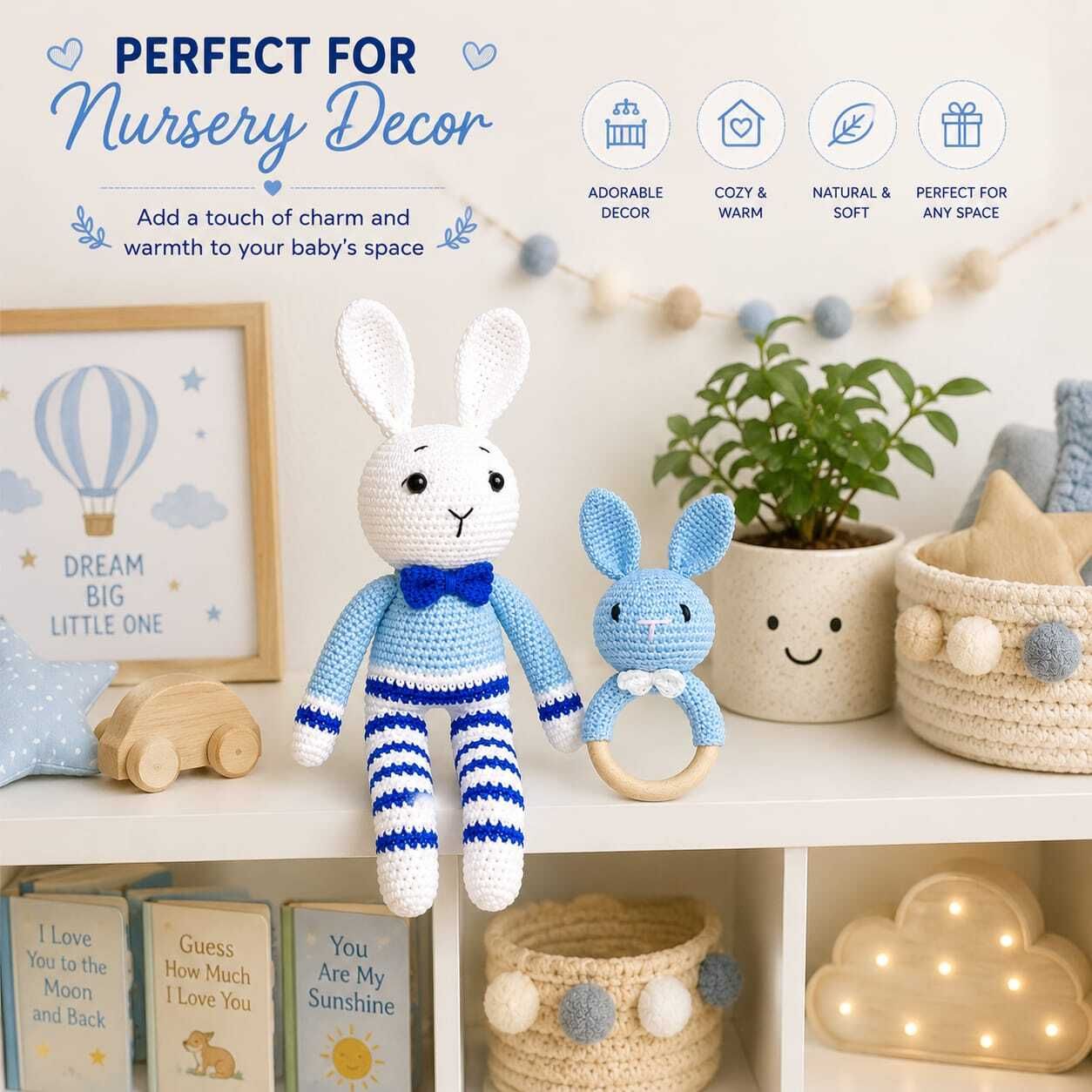 Handmade Crochet Bunny Soft Toy and Wooden Ring Teether Set Teether-image-42